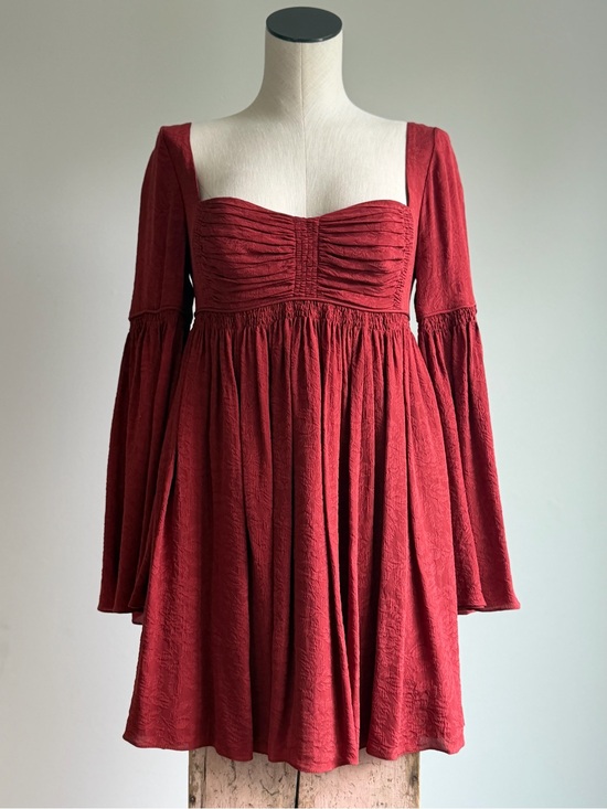 Free People Dresses & Skirts - Free People Rust Deep Burgundy Red Square-Neck Long Sleeve Babydoll Dress